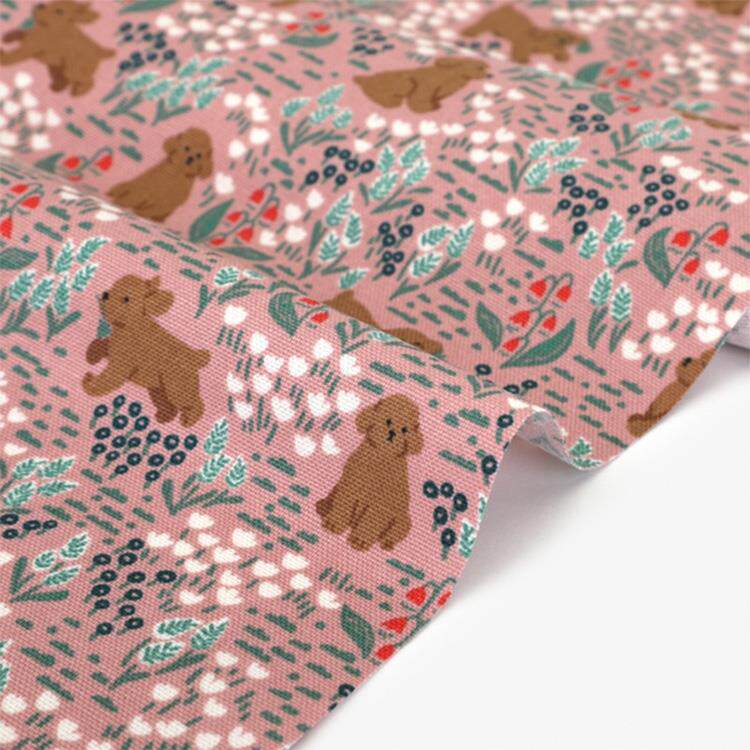 韩国花型牛津棉印花纯棉面料服装包袋手工DIY布料贵宾犬