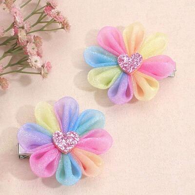 ncmama 2Pcs/set Summer Mesh Flower Hair Clips For Baby Girls