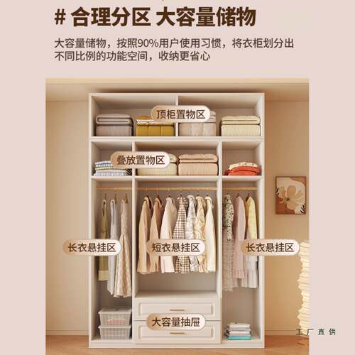 全实木柜985卧室用小户型奶家油风儿童收纳柜衣子简易定制欧式大