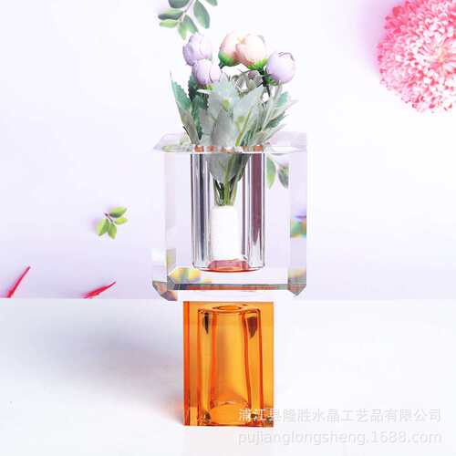 简约北欧风格花插摆件家居桌面客厅软装四方拼接水晶方形花器花瓶