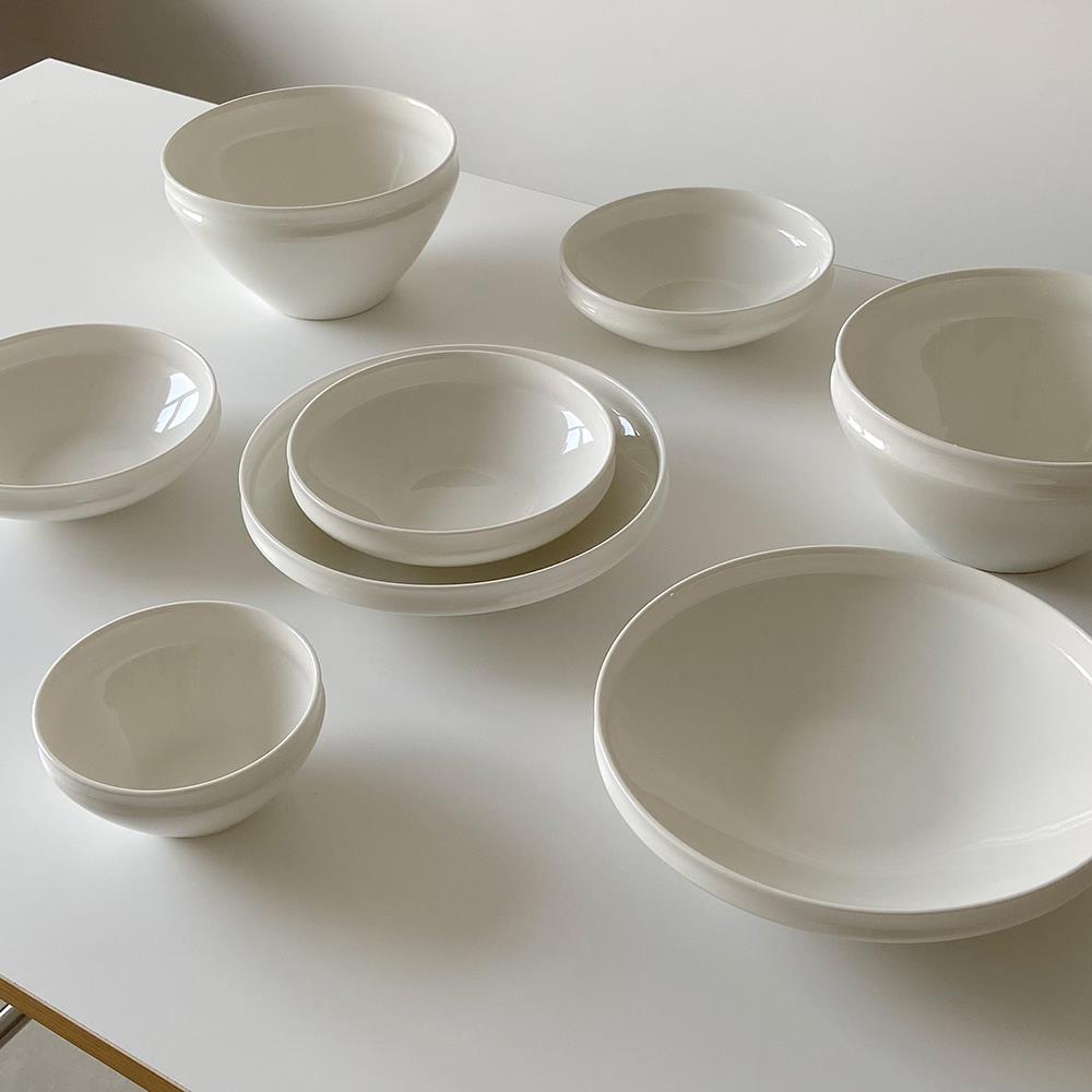 简约文艺甜白釉陶瓷餐具套装 折口碗 碟子 汤盘杯子