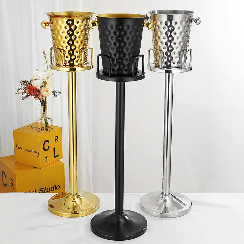 欧式不锈钢香槟桶奢华立式冰桶架 家用酒吧ktv酒架 斜口碎纹冰桶