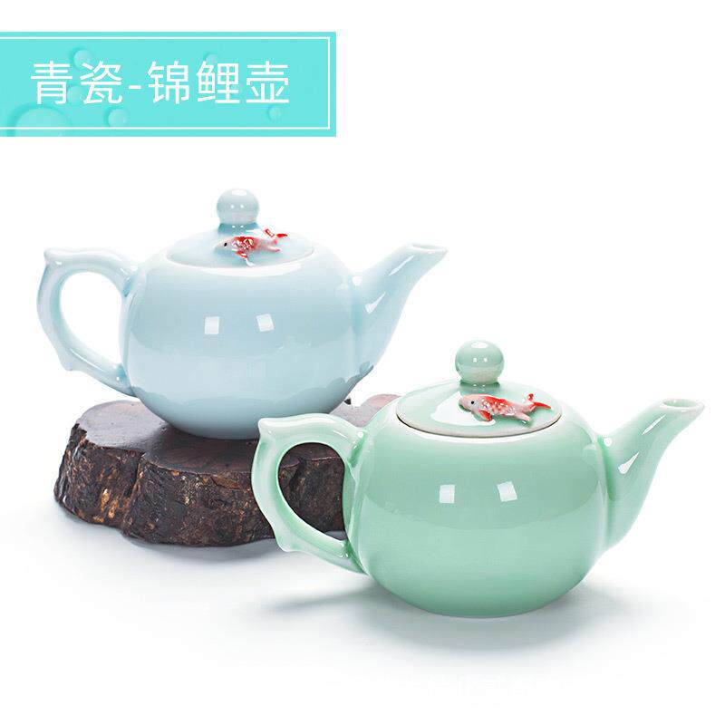 精品青瓷茶壶小鱼单壶陶瓷功夫茶具冲茶器创意过滤花茶壶泡茶壶