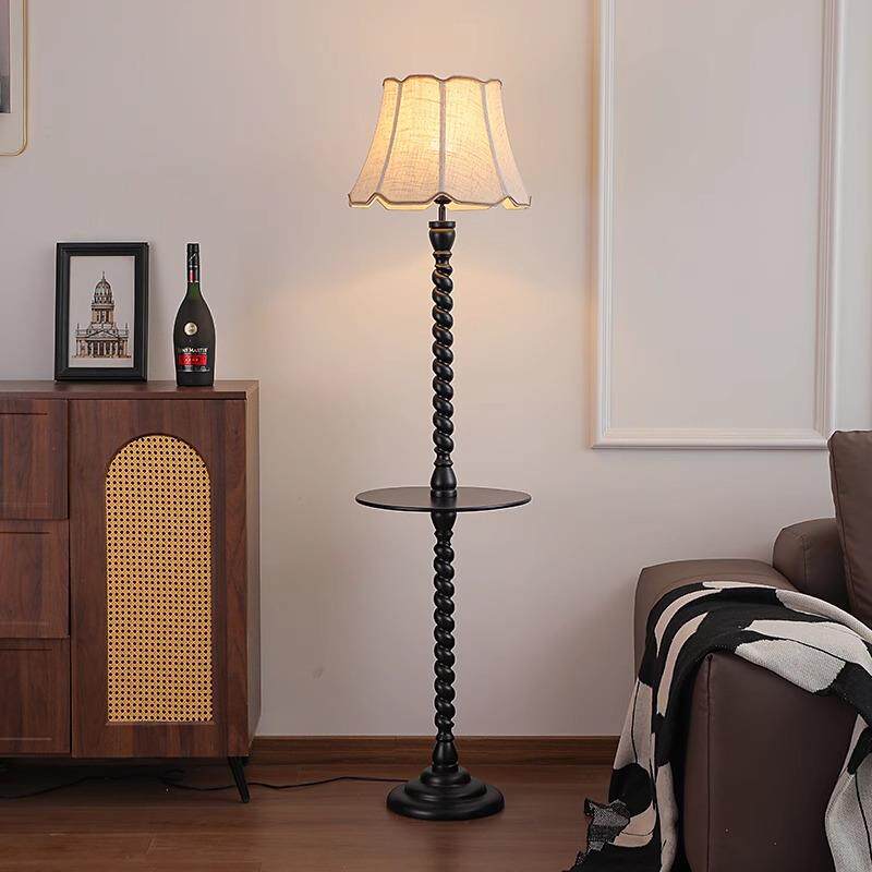 法式中古客厅落地灯一体沙发边实木置物灯具简约卧室床头柜氛围灯