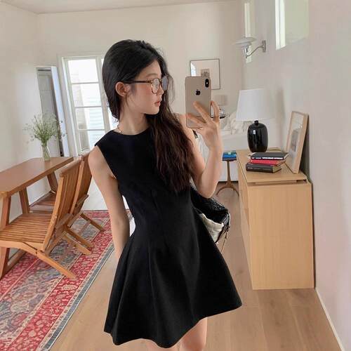Women'S Summer Sleeveless A Line Crewneck Dress Elegant
