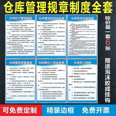公司企业工厂仓库管理制度办公室防火安全仓储规章应急预案上墙牌