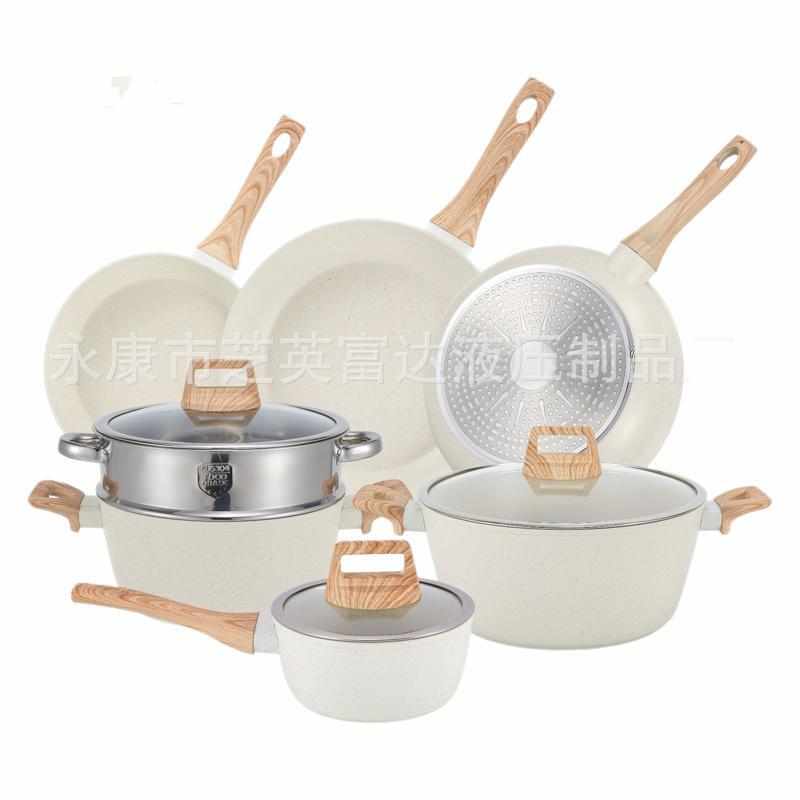 白色煎炒套装家用锅礼品件套奶黑色汤锅锅具锅12套装锅