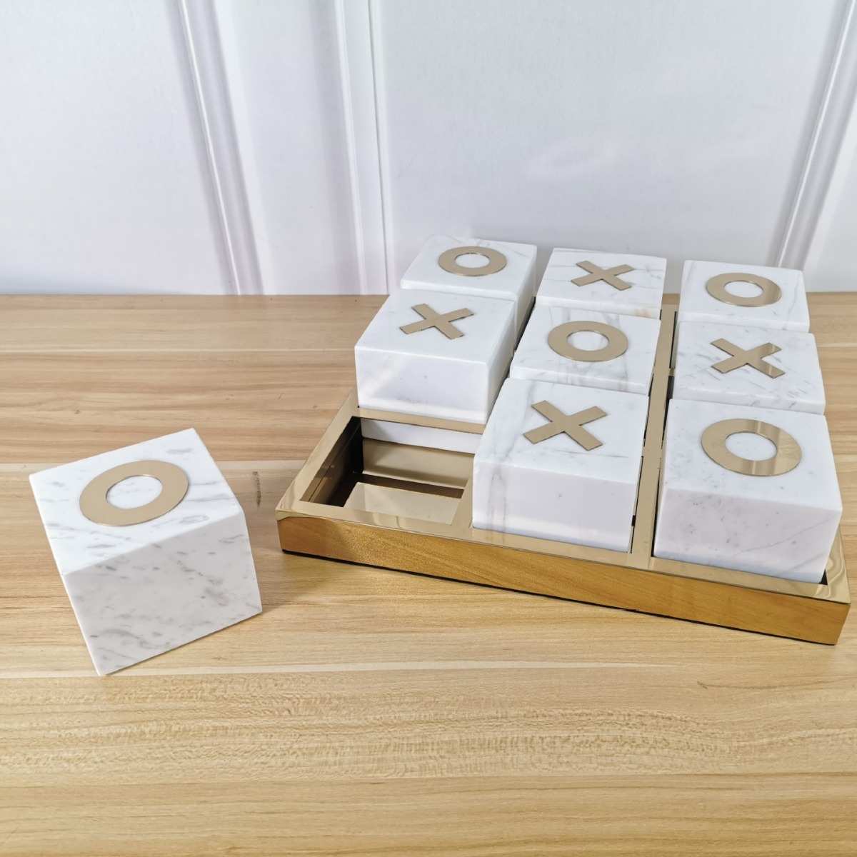 样板房客厅轻奢棋盘摆件创意大理石不锈钢XO象棋别墅书房家居饰品