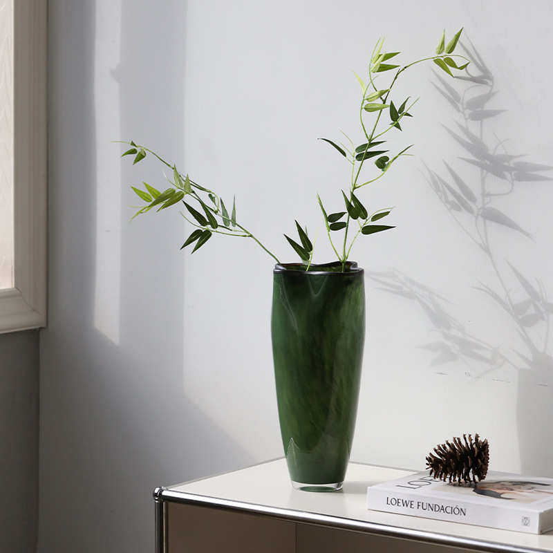 中古墨绿裙边玻璃花瓶客厅桌面水养插花民宿茶室软饰设计花器摆件,家居饰品,花瓶,淘宝优惠券,粉丝福利购,淘宝优惠卷