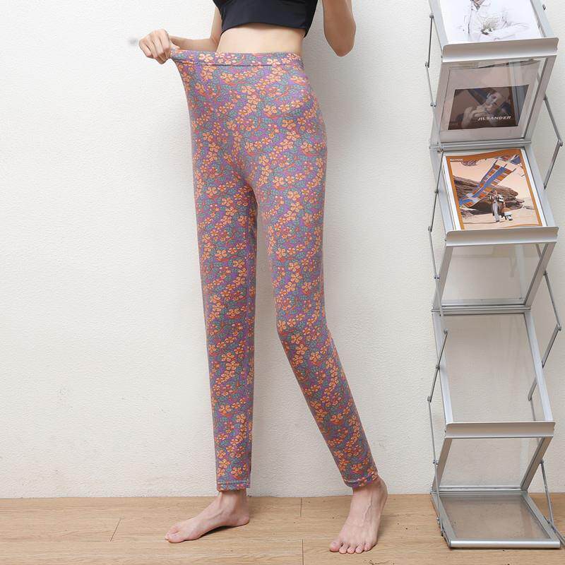 女士小碎花印花保暖裤老人秋冬德绒棉裤中老年加厚高腰妈妈秋裤