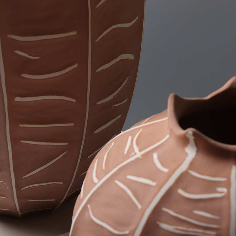 现代简约陶瓷花瓶复古拼色杨桃装饰品民宿造景插干花花器创意摆件