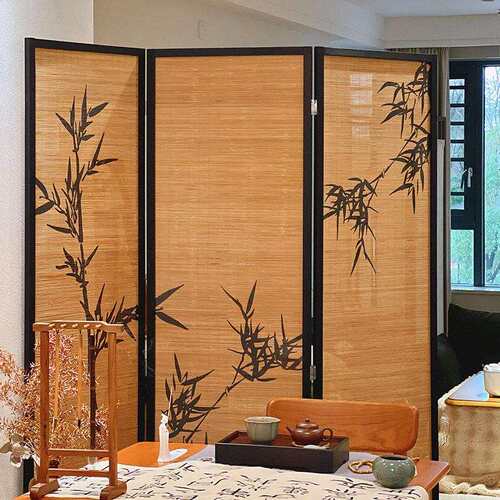 新中式屏风竹子贴纸可定茶室隔断竹编客厅围挡小户型国风竹影