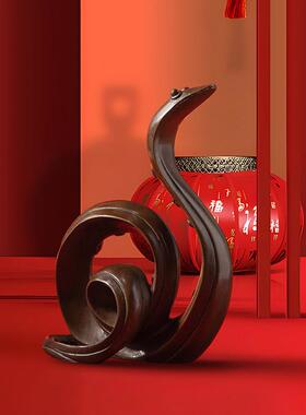 蛇摆件紫黄铜工艺品12生肖卡通可爱新年吉祥物汽车玄关装饰品礼品