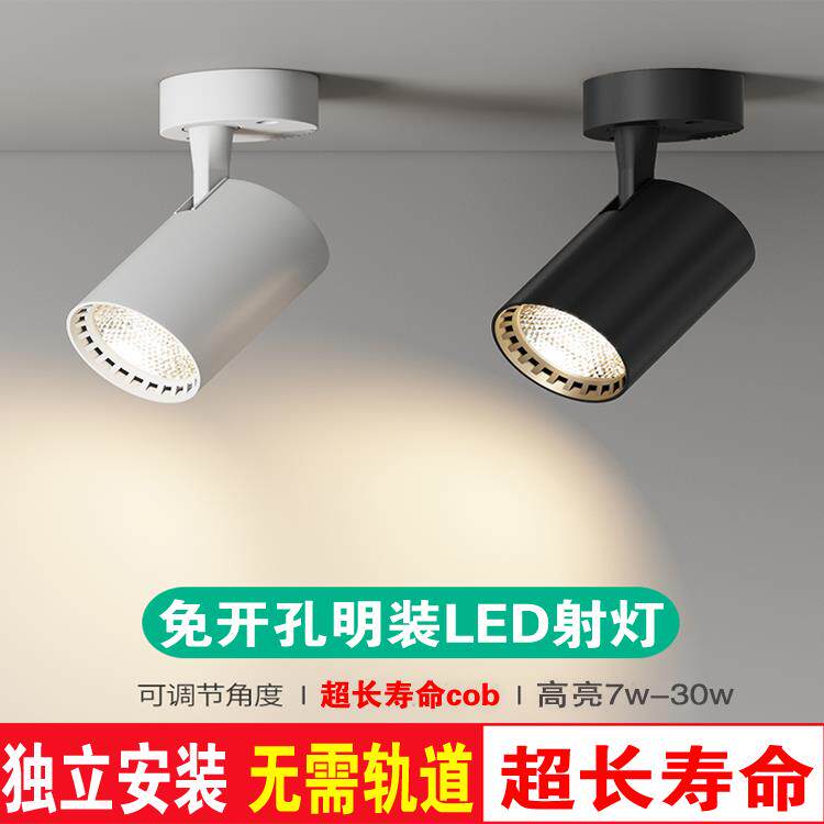 明装吸顶射灯无轨道可调角度带底座单个独立小谢灯服装店铺商用灯,家装灯饰光源,明装射灯,淘宝优惠券,粉丝福利购,淘宝优惠卷