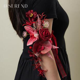新娘手臂花姊妹红色超仙手腕花婚礼结婚高级感伴娘姐妹团表演手花