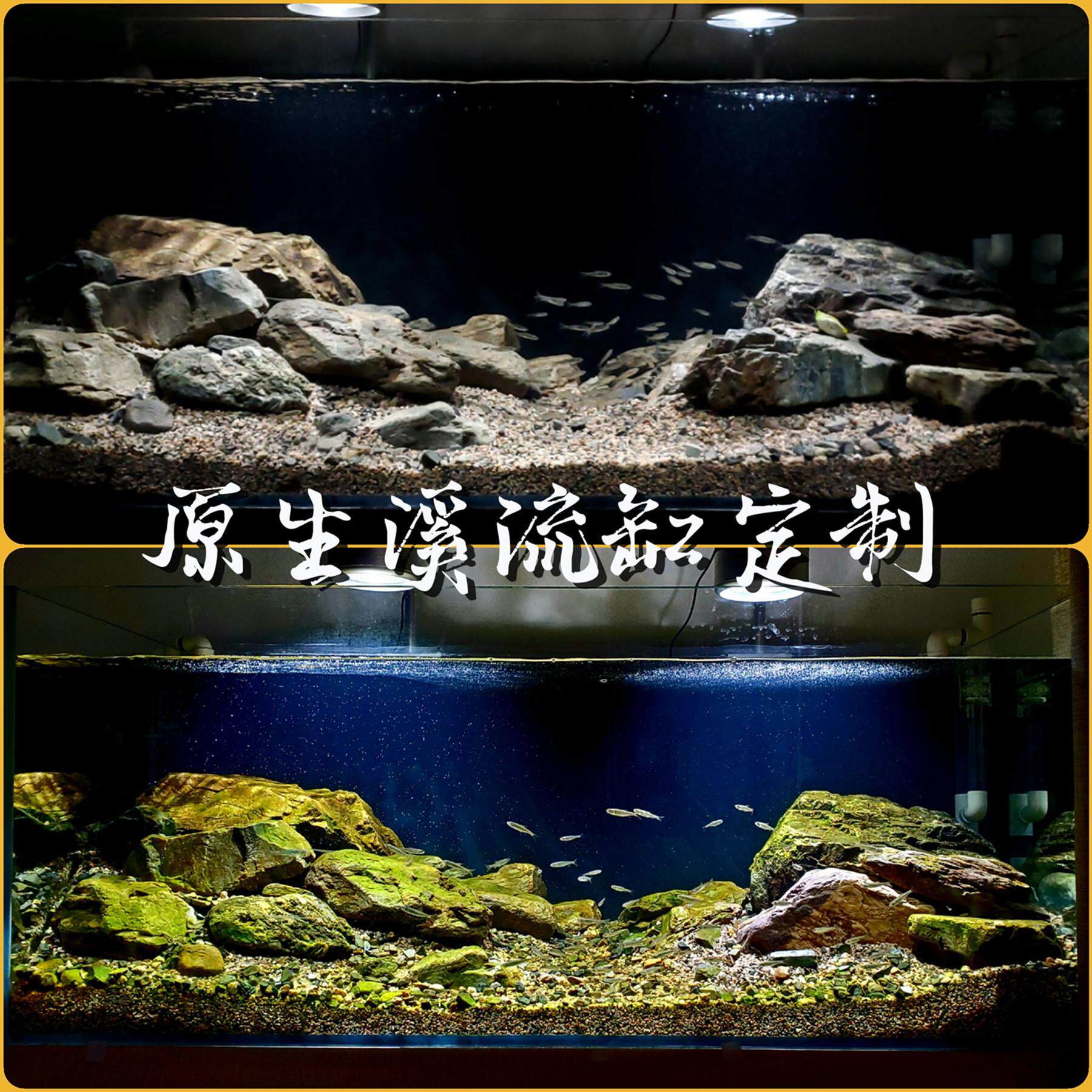 原生溪流缸造景 溪流石天然鹅卵石鱼缸造景摆件鱼缸生态造景全套