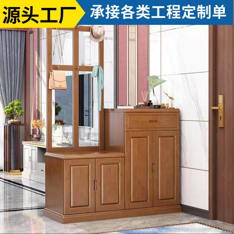 实木玄关柜鞋柜衣帽架组合一体入户家门口挂衣架衣帽客厅隔断柜