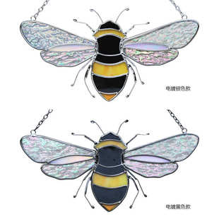 饰厂家直销 卡通自然可爱蜜蜂蝴蝶挂件彩色玻璃镶嵌工艺品装