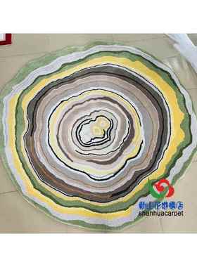 代简约抽象茶绿色混色渐变门圆圈1026椭圆形中式现客厅几地毯餐厅