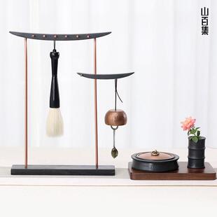 山百集笔挂徽音旋转笔架毛笔架子实木纯铜毛笔挂架文房四宝铜摆件