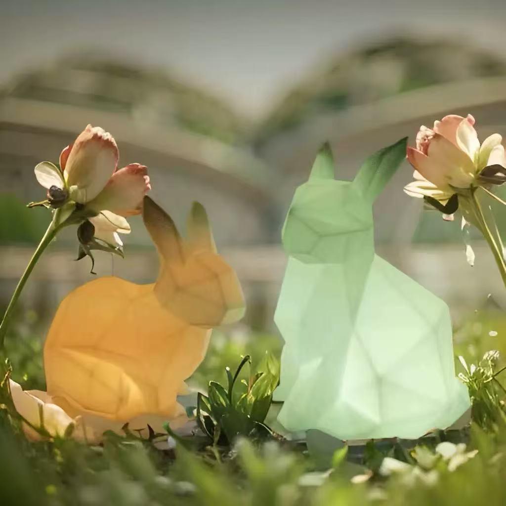 户外七彩发光兔子灯中秋节创意动物造型兔子灯太阳能望月兔景观灯