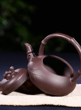 ZD-H2Z50提茶梁原壶宜兴紫砂壶矿紫泥壶汉堂纯手工茶具茶手提泡壶