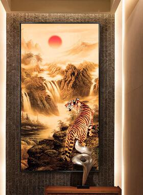 中式上山虎挂画 画客厅入户玄关走廊楼梯装饰画 画老虎画 画猛虎