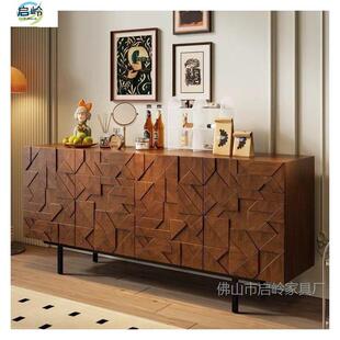 QL复古实木边柜餐边北欧简约储物柜玄关现代客厅轻奢靠墙边斗柜