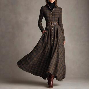 sided brushed plaid Women pocket double lapel elastic