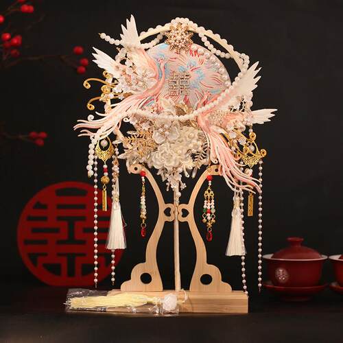 团扇新娘结婚diy材料包手工成品双面秀禾喜扇高级婚礼中式婚扇子