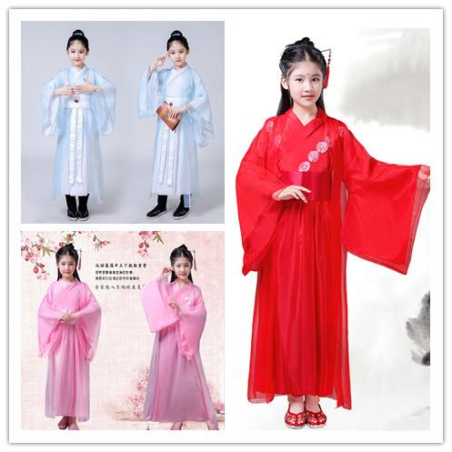 儿童古装仙女古风汉服超仙中国风古代古筝演出服3-15岁小中大童夏