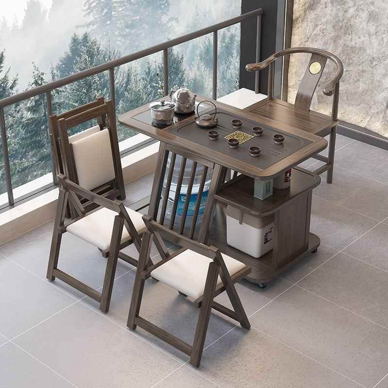 实阳台小茶桌木简约客厅家用多功能茶水柜新中可式移动茶UFM椅组