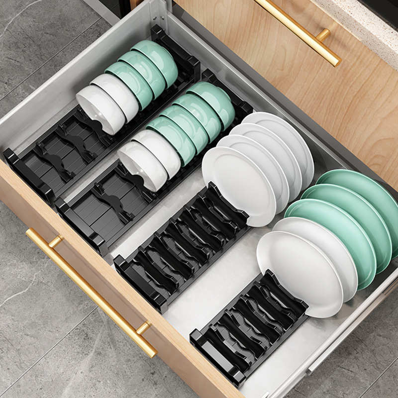 厨房抽屉收纳分隔内置碗架柜内橱柜碗盘收纳架盘子碗筷餐具碗碟架