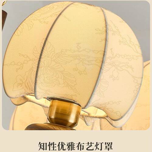 法式中古客厅吊灯布艺花纹卧室灯复古美式餐厅灯南洋风胡桃木灯