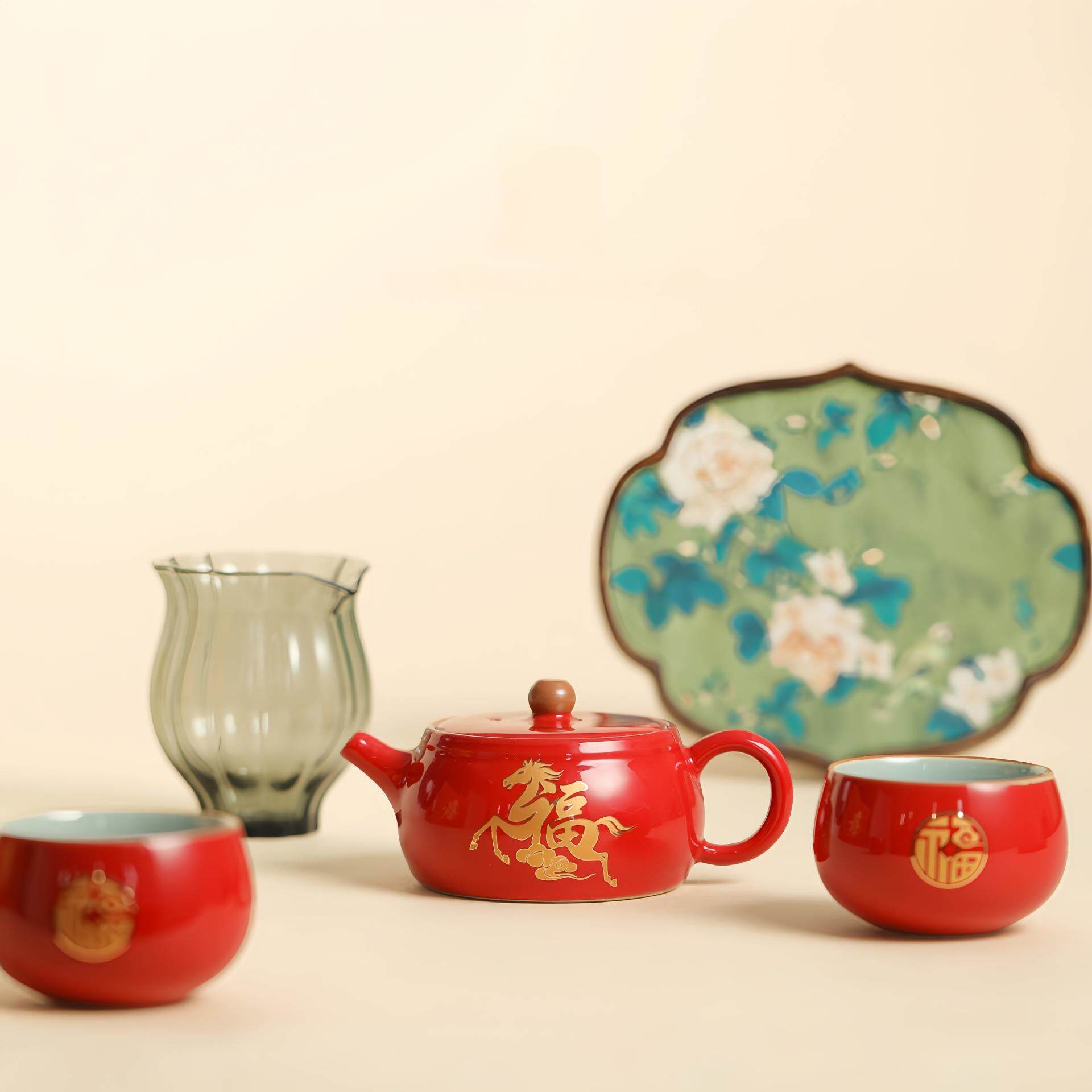 新款直销2026春节福利礼品马年红色高档茶具套装公司年会商务会议