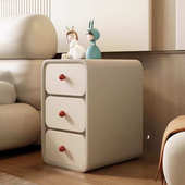 窄柜奶油实木床头柜小型收纳皮质简约现代新款 卧室家用床边柜