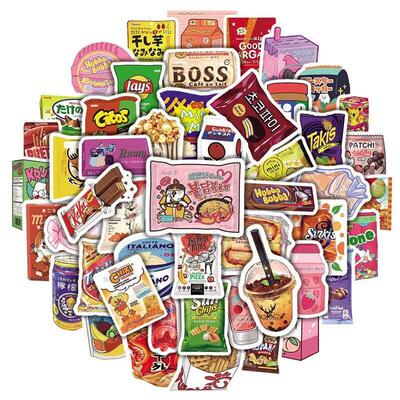 50Pcs Cartoon Snacks Food Graffiti Stickers Waterproof Phone