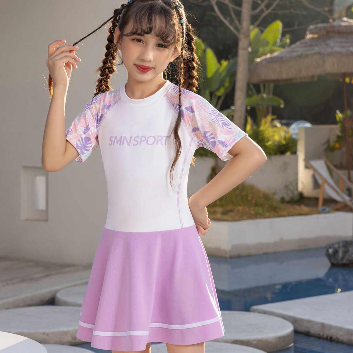 儿童泳衣女童女孩分体游泳衣女宝中大童保守运动泳装2024温泉泳衣