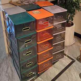 帝义高颜值硬塑料鞋盒收纳盒透明鞋架鞋柜鞋收纳神器抽屉式鞋盖布