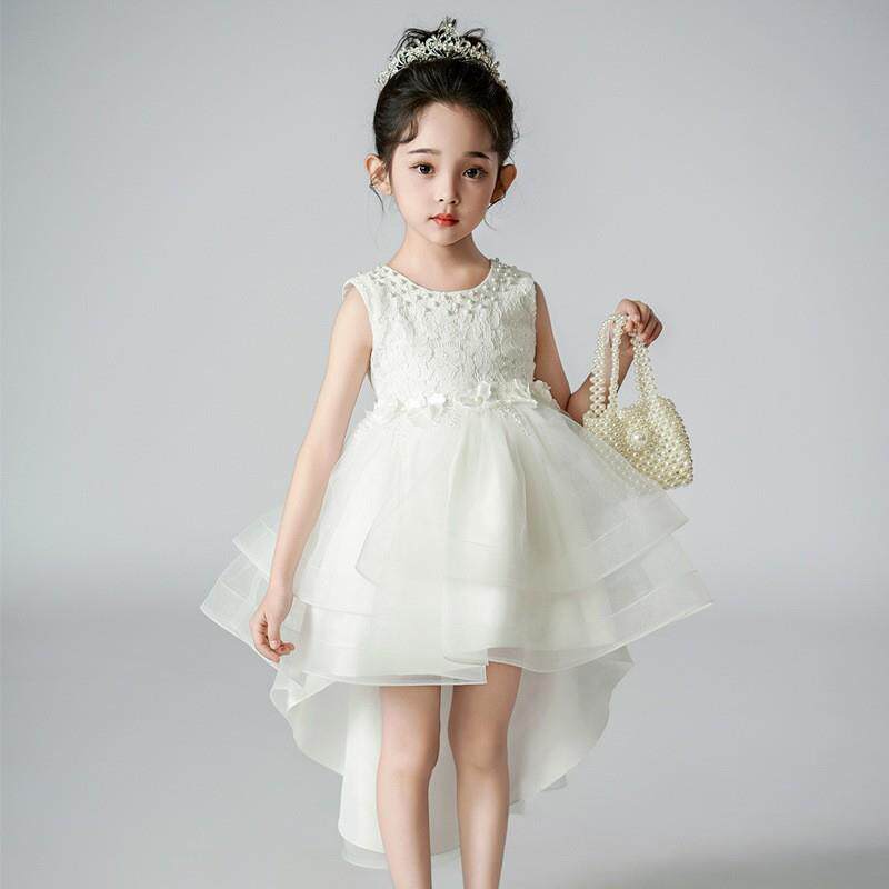 正品女燕裙尾公主裙蓬蓬纱演出礼服孩夏小女婚纱拖尾儿童表演童洋