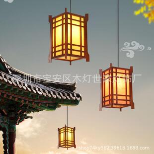 中式仿古实木户外吊灯火锅店茶楼饭店民宿走廊灯门头装饰木艺灯笼