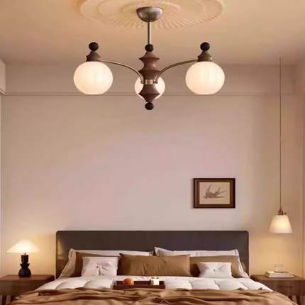 新法式中古风客厅吊灯款复古胡桃木2主025年灯饰设计师感673卧灯