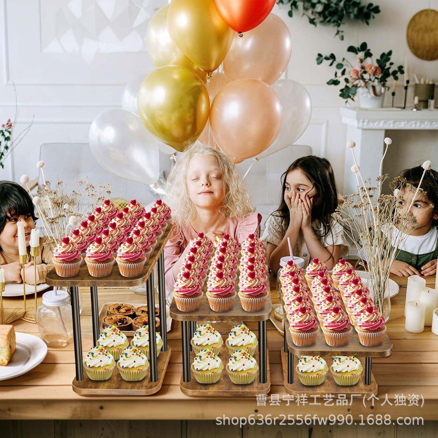 木质纸杯蛋糕展示架乡村风格甜点支架派对甜品收纳架矩形服务托盘
