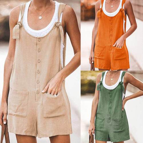 Solid casual cotton linen jumpsuit shorts纯色休闲棉麻连体裤