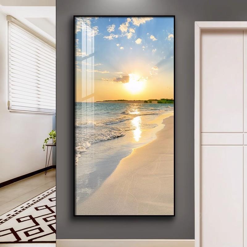 入户玄关装饰画现代简约走廊过道挂画竖版大气墙画海景客厅画