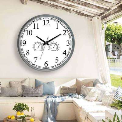 18英寸大型户外挂钟防水带温湿度可雨水日晒静音圆形挂墙时钟表