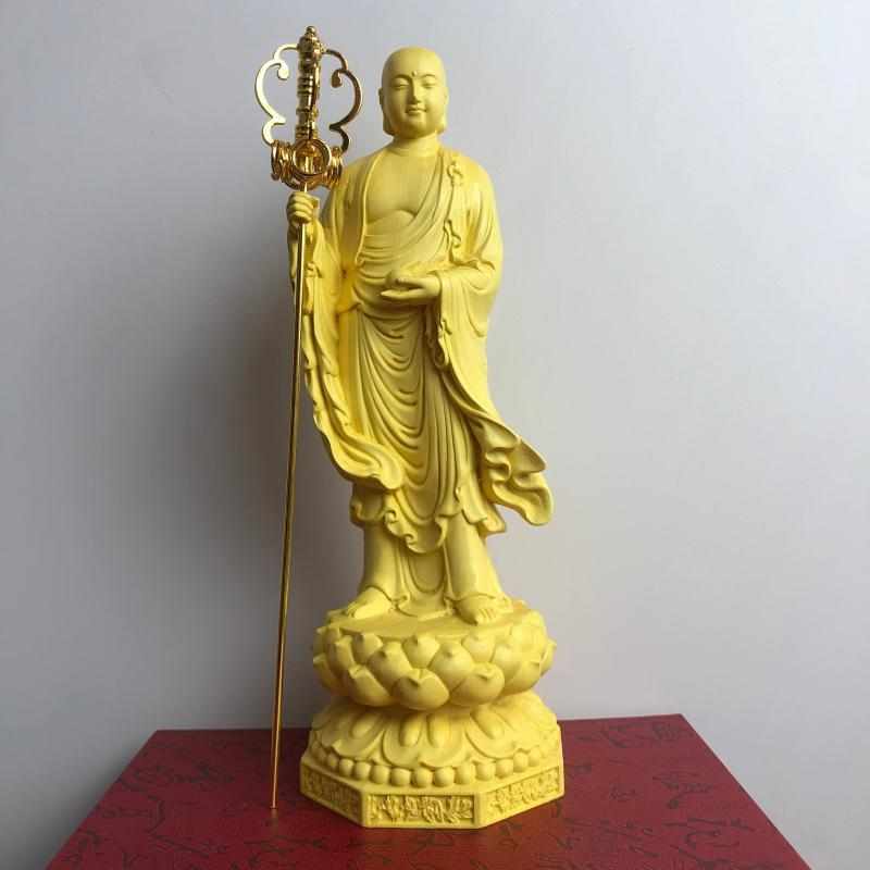 黄杨木雕九华山地藏王菩萨人物神像摆件家用寺庙供奉装饰手工艺品