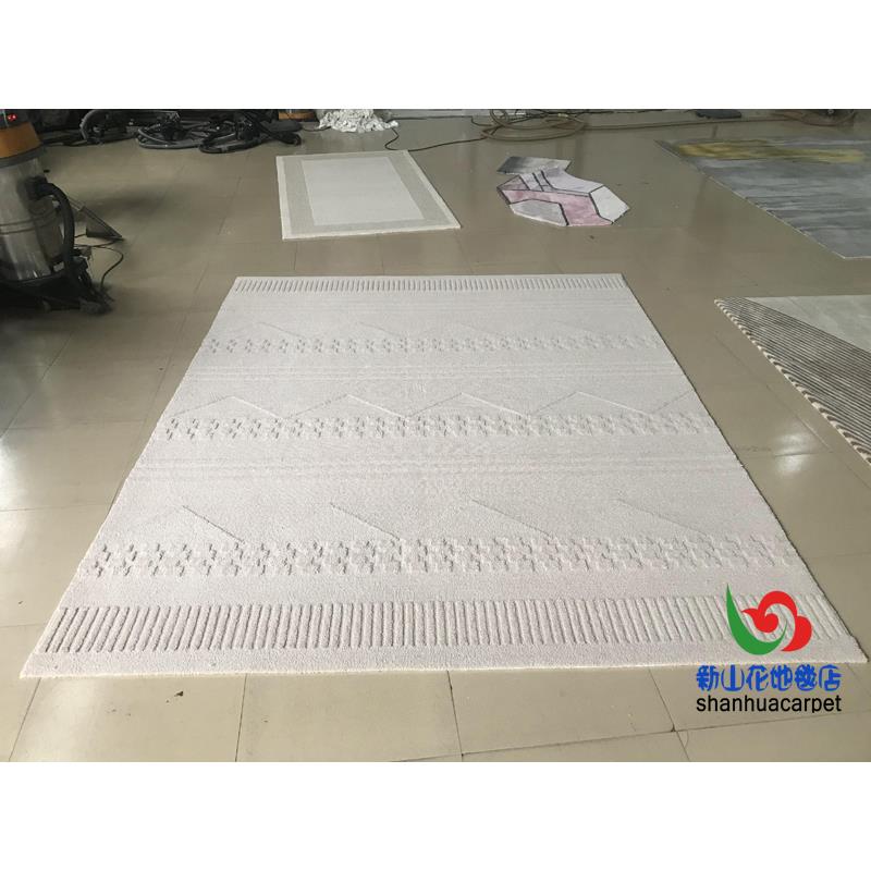 现代简约手工进口羊毛纯色立体格子欧式客厅茶几地毯中式卧室家用