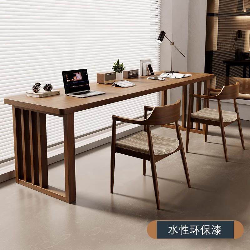 实木书桌人转长条YIP桌家用式复古角学习桌简约台式双办公美电脑