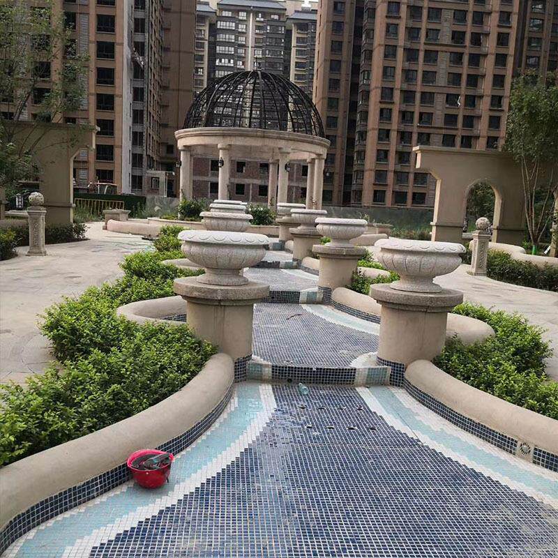 厂家直销石雕花钵 户外庭院别墅园林公园摆件黄锈石花盆花坛定制